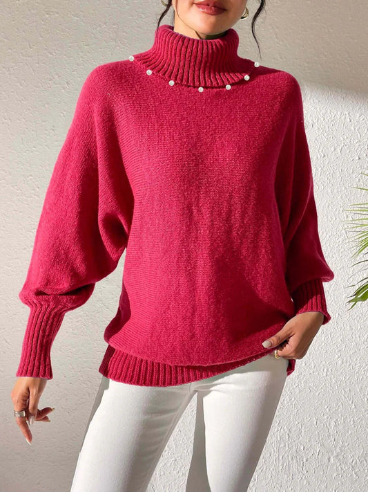 Rollkragen Winterpullover mit Perlendetails Damen