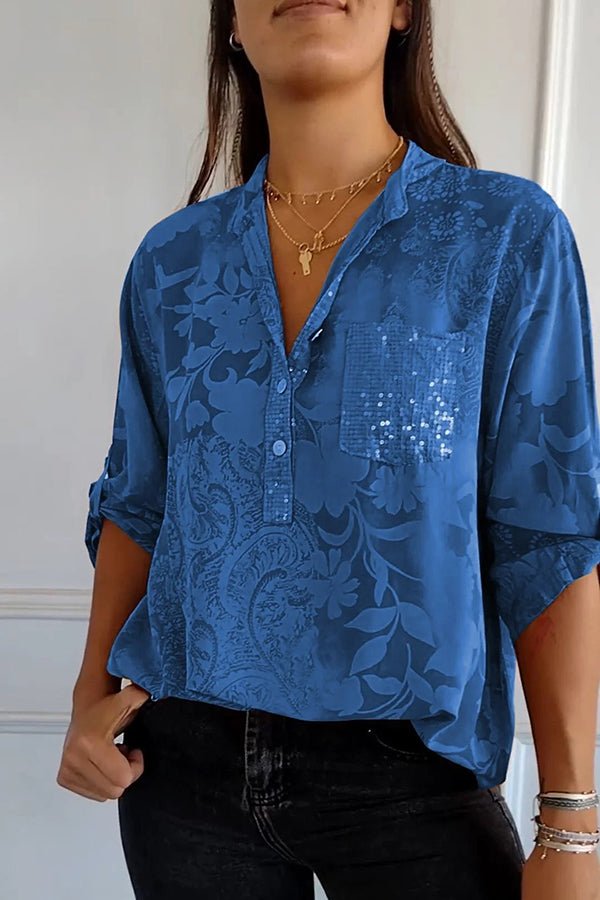 Women’s Sequin V Neck Relaxed Fit Casual Party Top