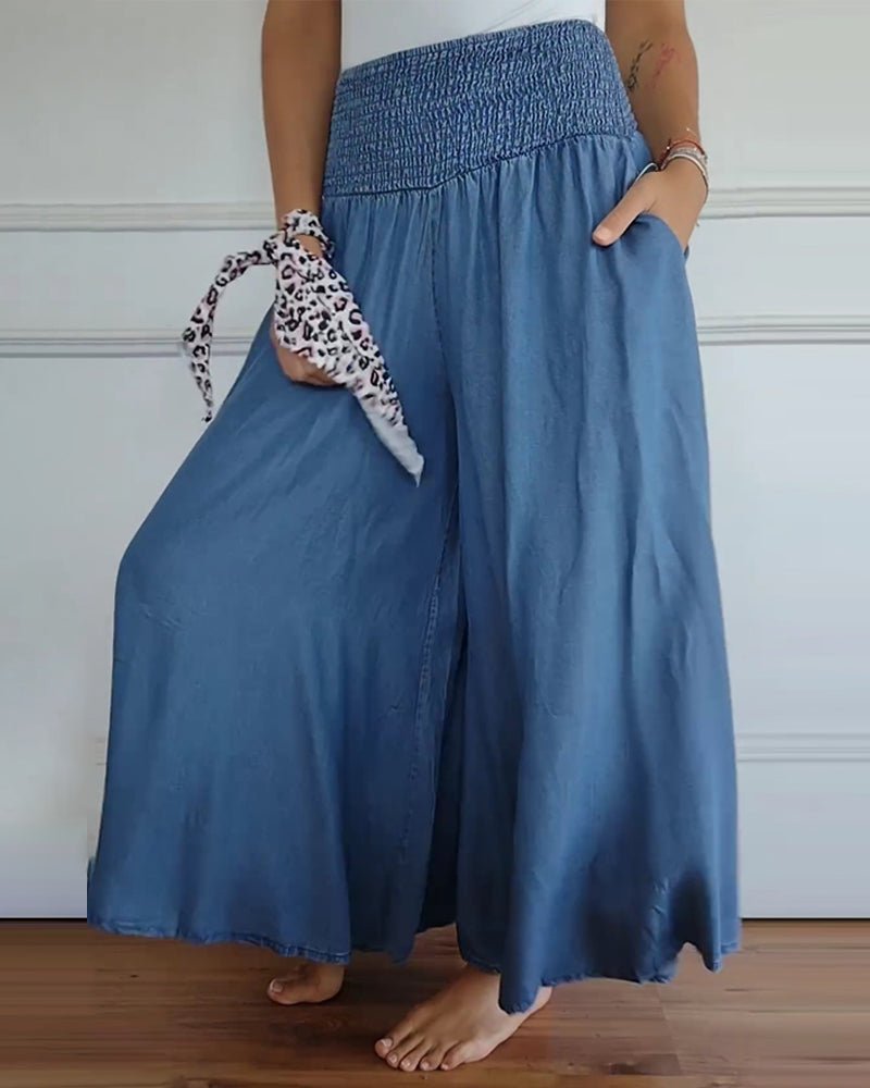 Women’s High Waist Wide Leg Pants with Stretch Fabric