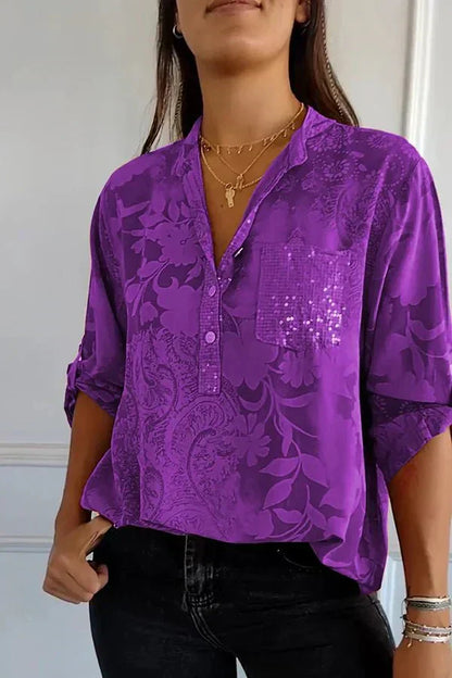 Women’s Sequin V Neck Relaxed Fit Casual Party Top