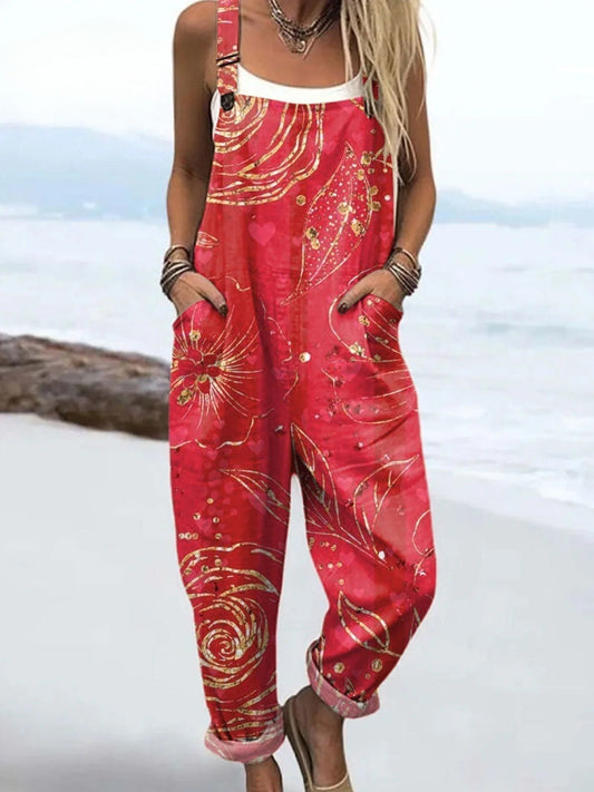 Women’s Floral Print Jumpsuit with Relaxed Fit and Adjustable Straps