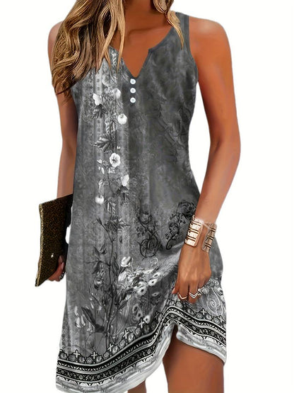 Women’s Abstract Print Asymmetric Casual Sleeveless Midi Dress