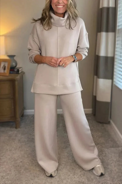 Women's Turtleneck Loungewear Set with Wide Leg Pants Cozy Two Piece