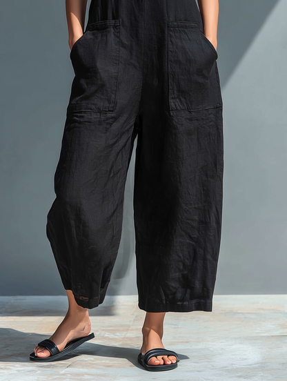Women's Minimalist Linen Jumpsuit Sleeveless Wide Leg Relaxed Fit Casual Outfit