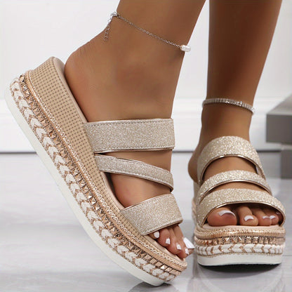 Women’s Glitter Platform Sandals with Ankle Strap and Comfort Support
