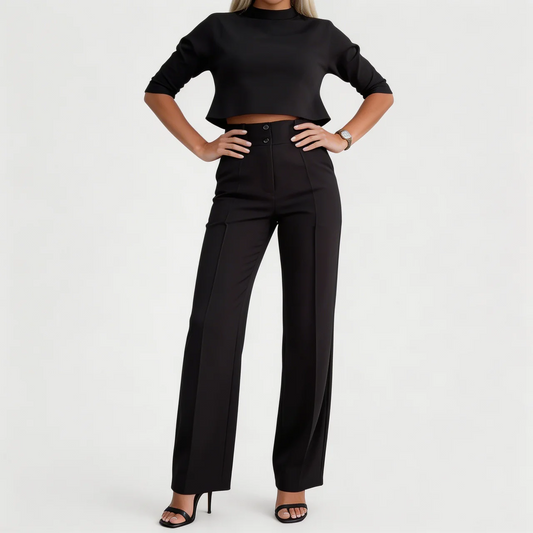 Women's Cropped Top & High Waist Pants Set Elegant Two Piece Work Outfit