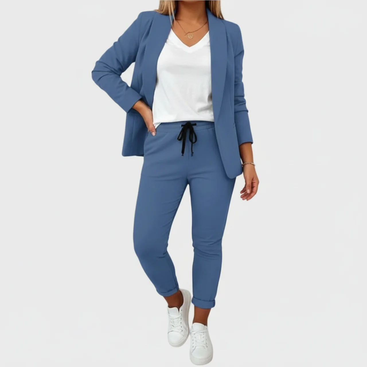 Women's Casual Blazer & Drawstring Pants Set Chic Two Piece Outfit