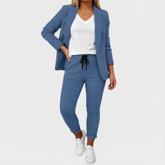 Women's Casual Blazer & Drawstring Pants Set Chic Two Piece Outfit