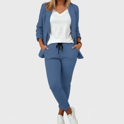 Women's Casual Blazer & Drawstring Pants Set Chic Two Piece Outfit