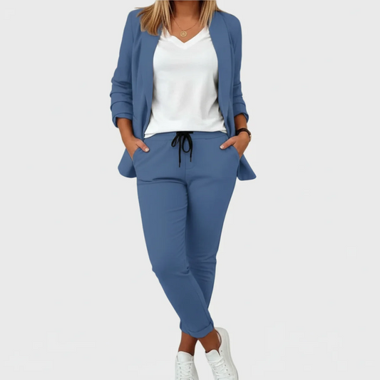 Women's Casual Blazer & Drawstring Pants Set Chic Two Piece Outfit