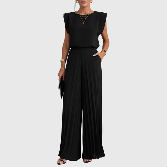 Women's Pleated Wide Leg Jumpsuit Cap Sleeve Elegant Evening Formal Outfit