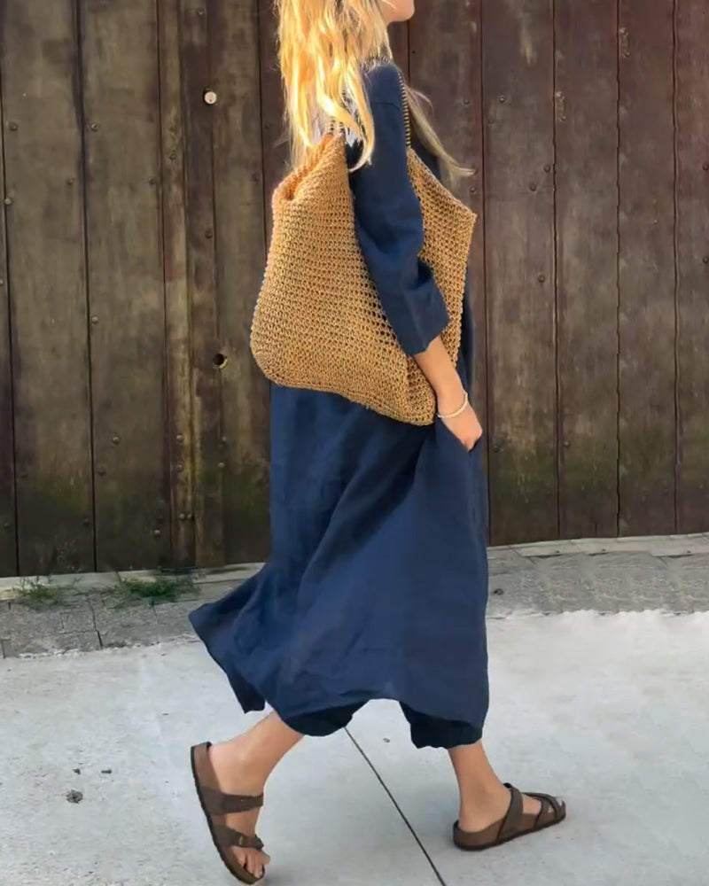 Women's Relaxed Long Tunic and Pants Set Loose Fit Casual Two Piece Outfit