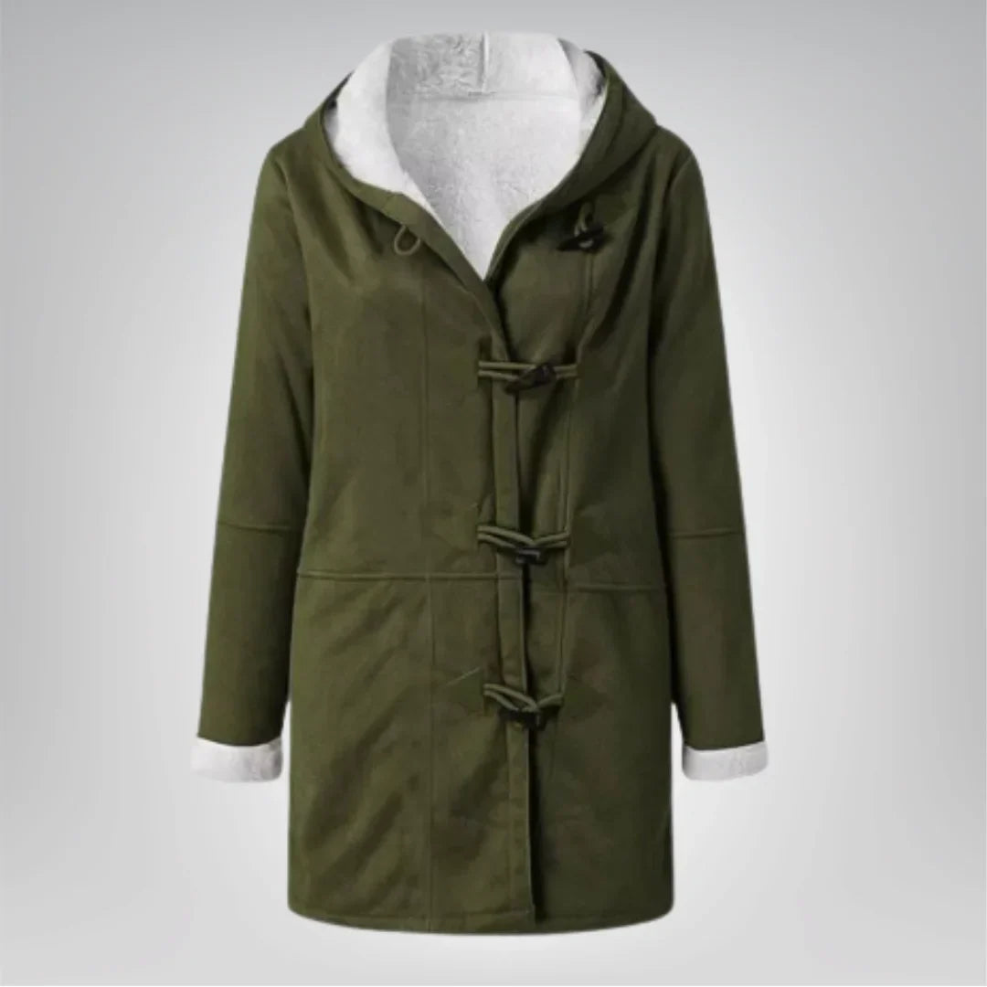 Langer Mantel mit Fleecefutter und Knebelverschluss für Winter Damen