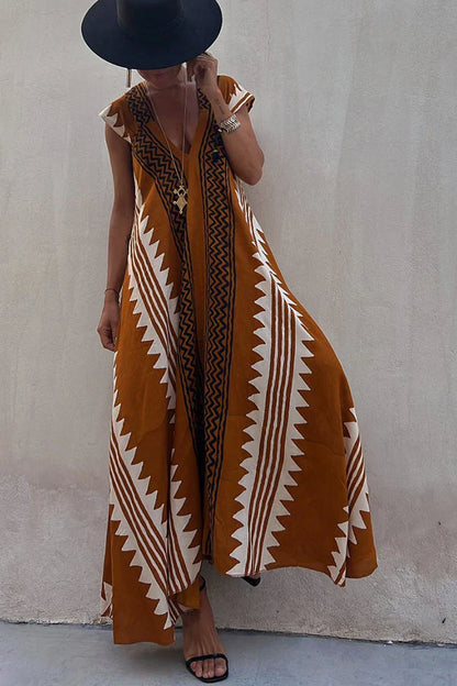 Darbie | Women's V Neck Ethnic Printed Maxi Dress