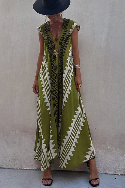 Darbie | Women's V Neck Ethnic Printed Maxi Dress