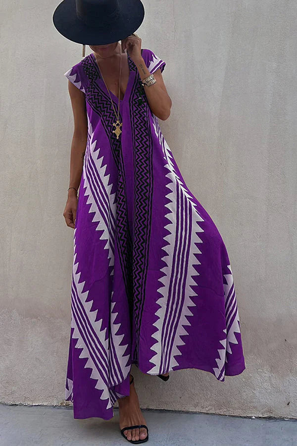 Darbie | Women's V Neck Ethnic Printed Maxi Dress