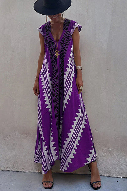 Darbie | Women's V Neck Ethnic Printed Maxi Dress