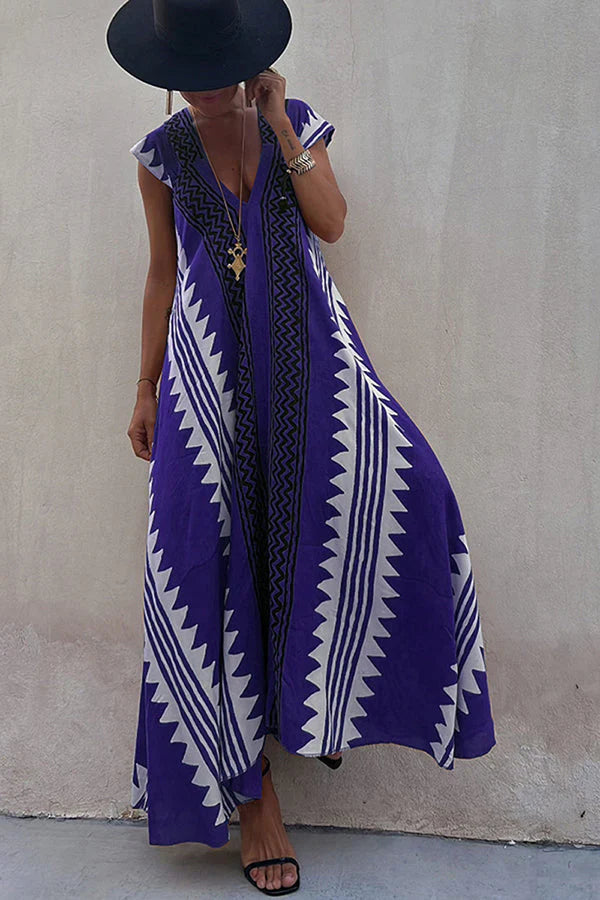 Darbie | Women's V Neck Ethnic Printed Maxi Dress