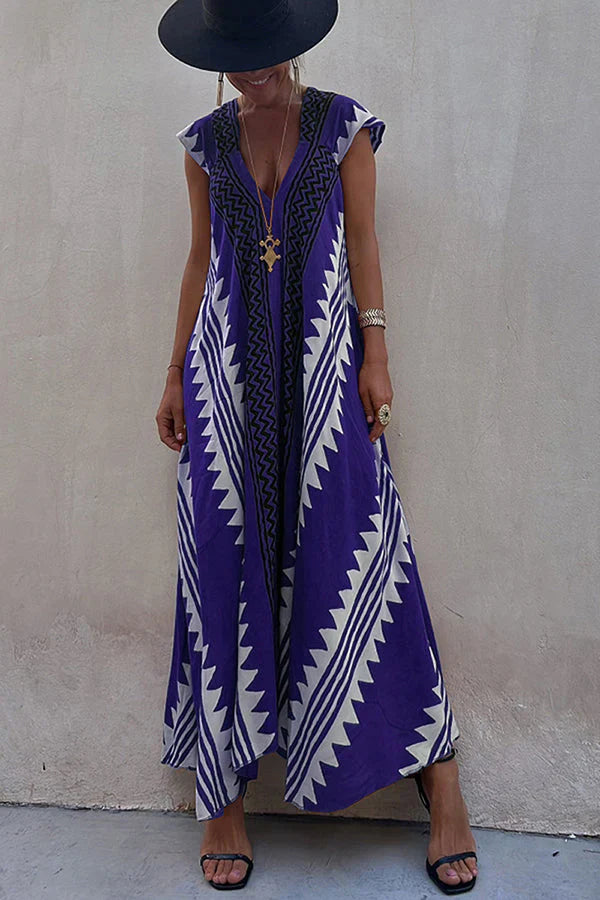 Darbie | Women's V Neck Ethnic Printed Maxi Dress