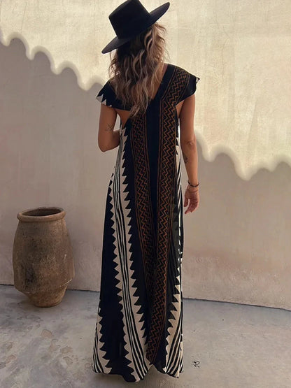 Darbie | Women's V Neck Ethnic Printed Maxi Dress