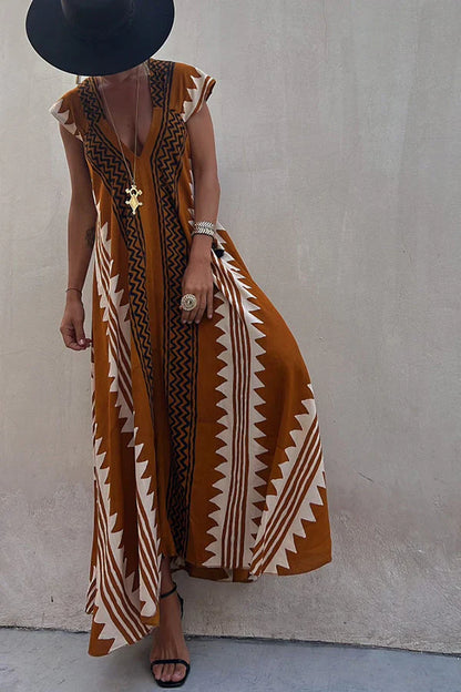 Darbie | Women's V Neck Ethnic Printed Maxi Dress