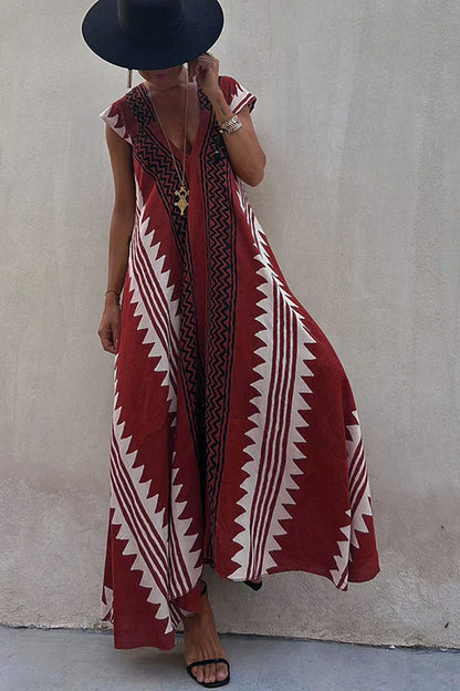 Darbie | Women's V Neck Ethnic Printed Maxi Dress