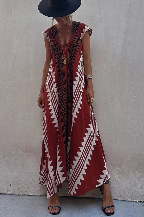 Darbie | Women's V Neck Ethnic Printed Maxi Dress