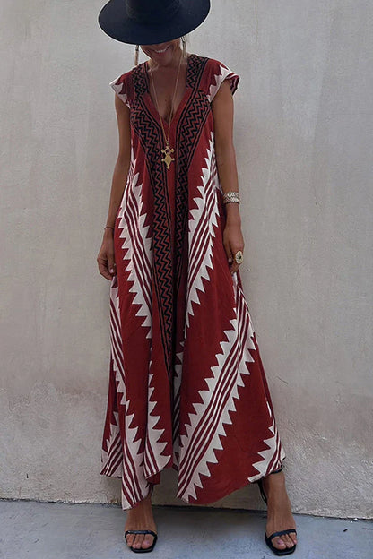 Darbie | Women's V Neck Ethnic Printed Maxi Dress