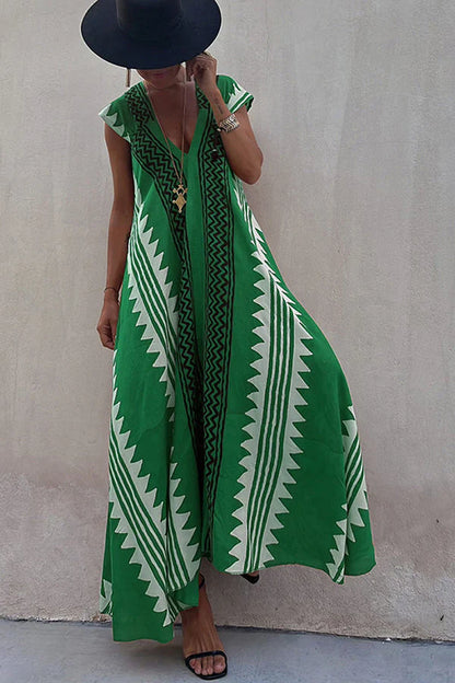 Darbie | Women's V Neck Ethnic Printed Maxi Dress