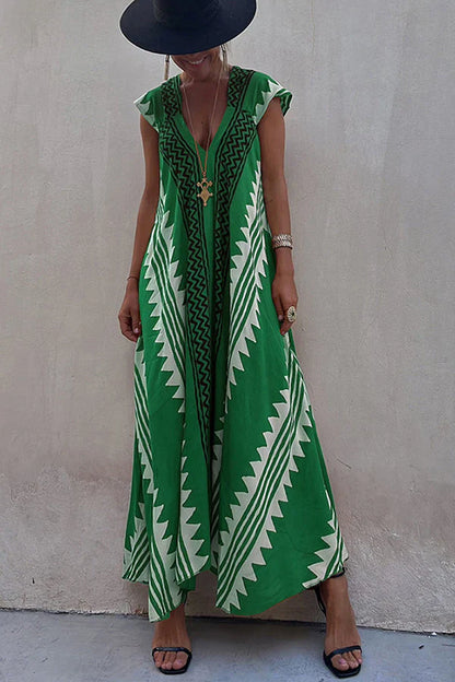 Darbie | Women's V Neck Ethnic Printed Maxi Dress