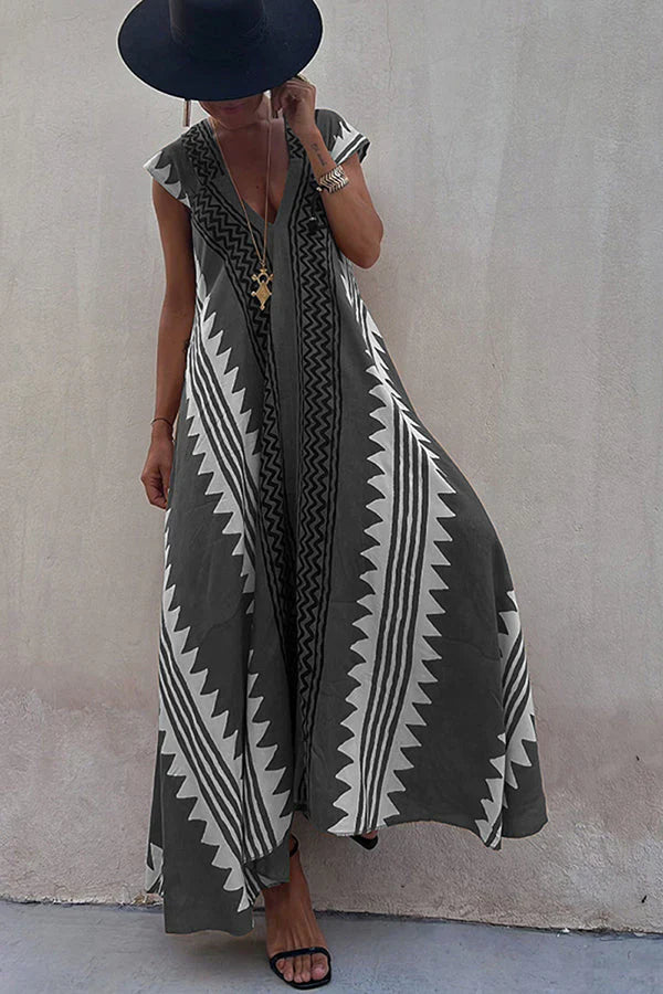 Darbie | Women's V Neck Ethnic Printed Maxi Dress
