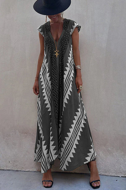 Darbie | Women's V Neck Ethnic Printed Maxi Dress