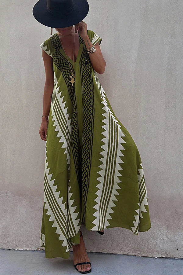 Darbie | Women's V Neck Ethnic Printed Maxi Dress