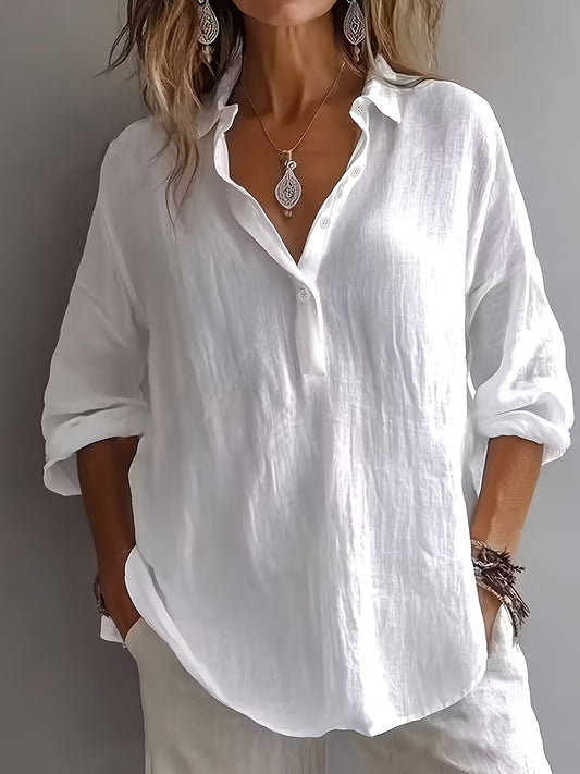 Women's Linen Shirt with V-Neck and Relaxed Fit