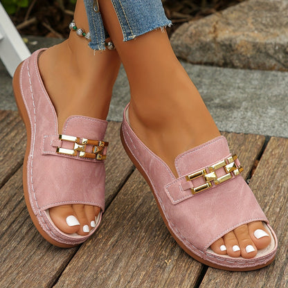 Women’s Gold Chain Slide Sandals with Cushioned Comfort Sole