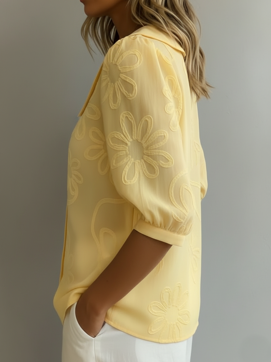 Women's Floral Embroidered Blouse with Peter Pan Collar