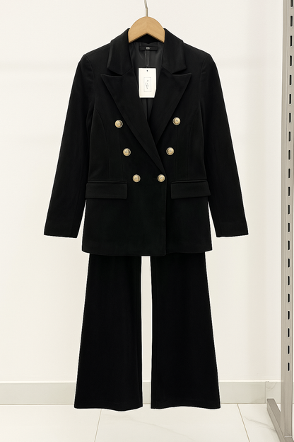 Women's Velvet Suit Set with Double Breasted Blazer and Pants