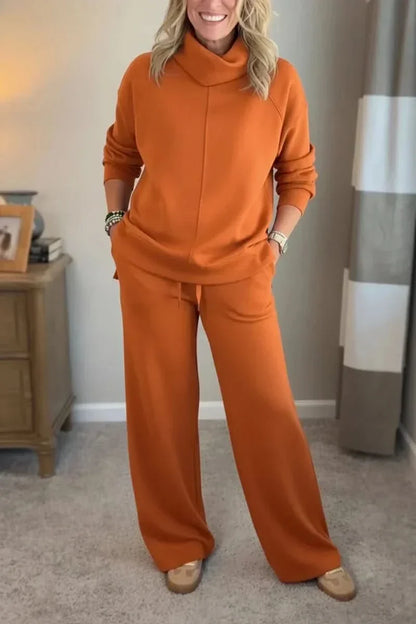 Women's Turtleneck Loungewear Set with Wide Leg Pants Cozy Two Piece