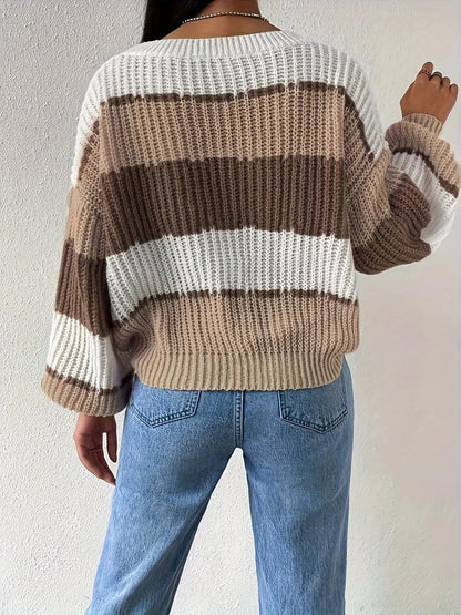 Gestreifter Strickpullover Perfekt Für Gemütliche Winter Damen