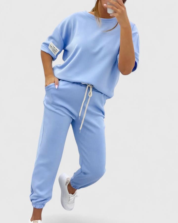 Women's Casual Two Piece Set with Short Sleeve Top and Jogger Pants