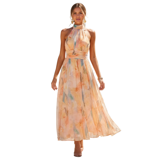 Women’s Halter Neck Maxi Dress with Flowing Silhouette and Defined Waist