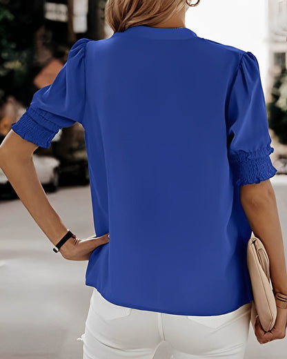 Elegant V-Neck Short Sleeve Blouse for Women