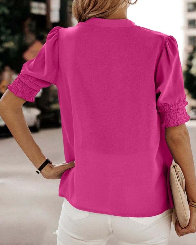 Elegant V-Neck Short Sleeve Blouse for Women