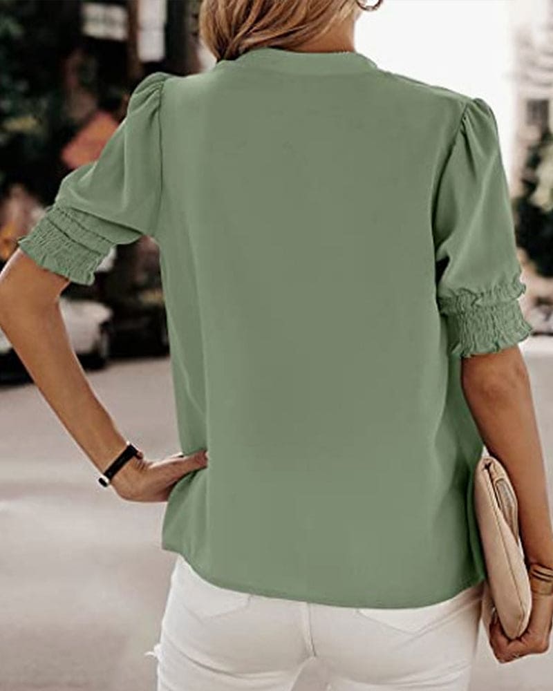 Elegant V-Neck Short Sleeve Blouse for Women