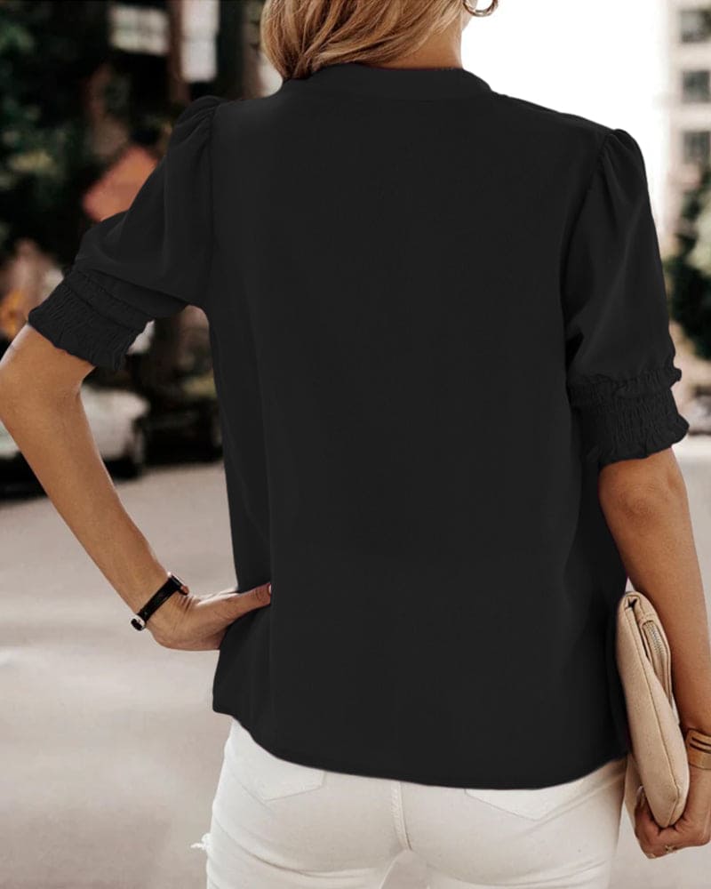 Elegant V-Neck Short Sleeve Blouse for Women
