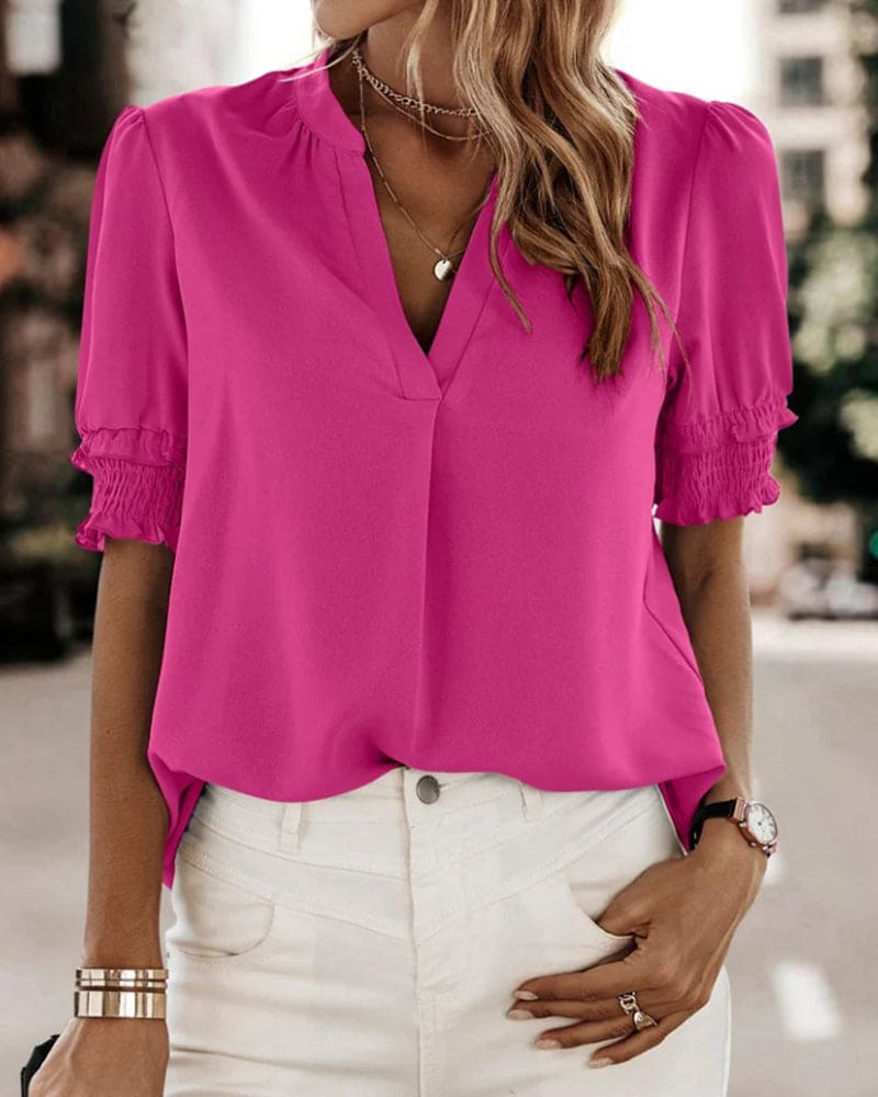 Elegant V-Neck Short Sleeve Blouse for Women