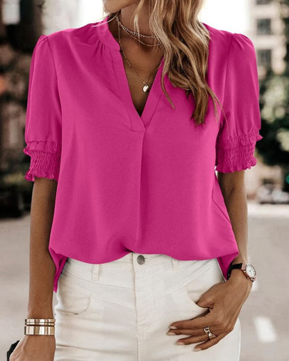 Elegant V-Neck Short Sleeve Blouse for Women