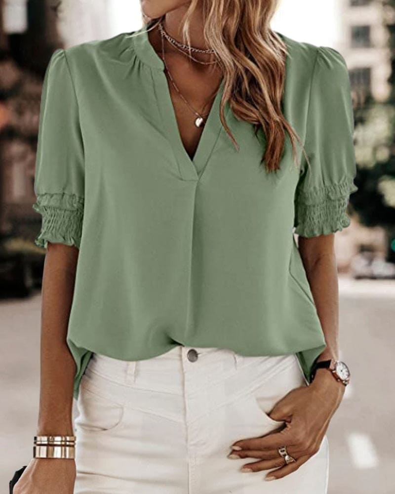 Elegant V-Neck Short Sleeve Blouse for Women
