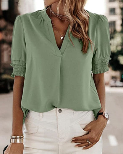 Elegant V-Neck Short Sleeve Blouse for Women