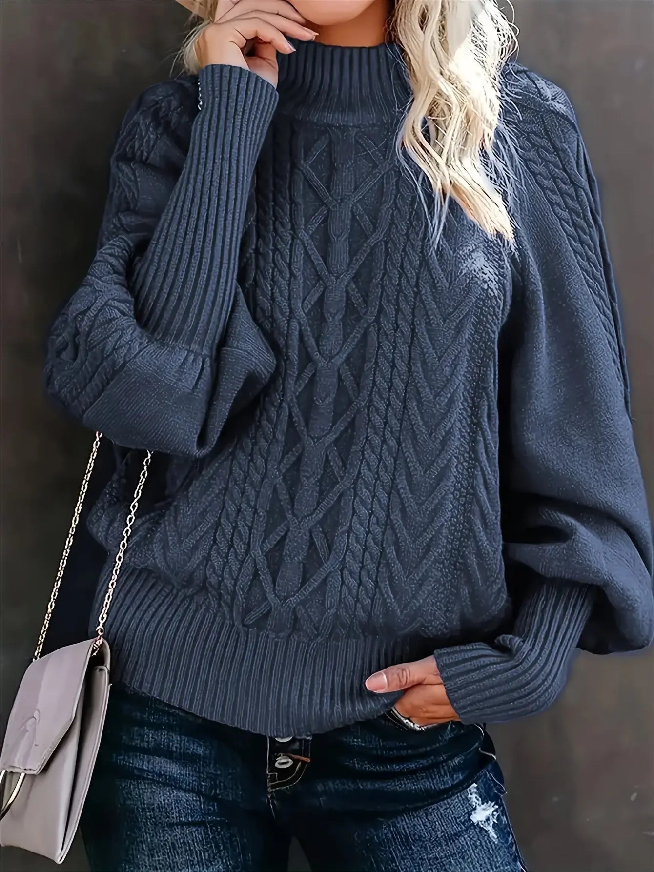 Zopfmuster Winterpullover mit Hohem Kragen Damen